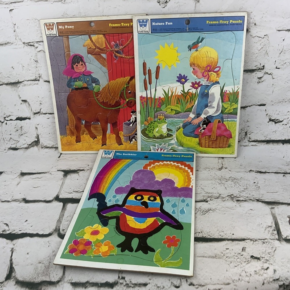 Whitman Kids Frame Tray Puzzles Vintage‎ 1970's Lot Of 3 My Pony Nature Fun